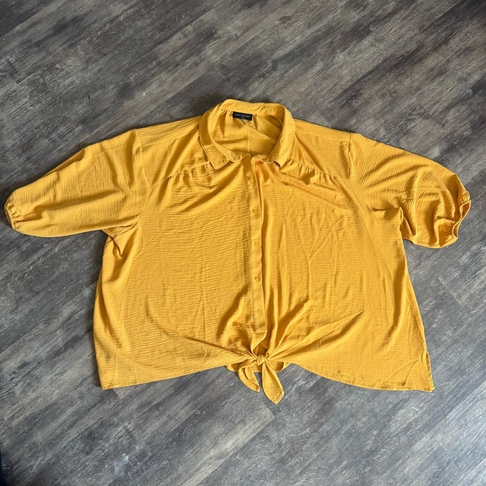 🛍️2/$10🛍️ Lane Bryant Mustard Button-Down Tie-Front Shirt